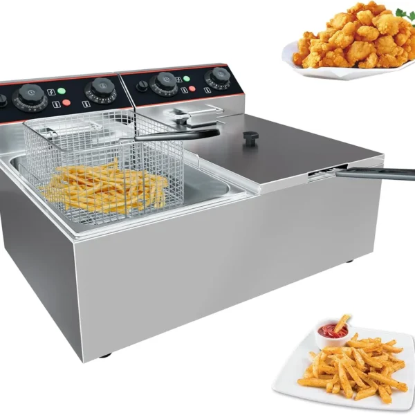 Commercial Electric Deep Fryer with Baskets Stainless Steel Adjustable Temperature Deep Fryer for Restaurant and Home
