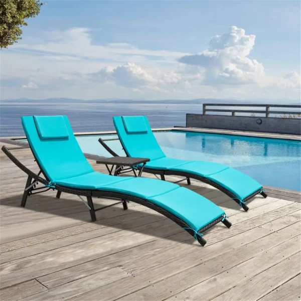 Lounge Chairs for Outside 3 Pieces Patio Adjustable Chaise Lounge Outdoor Wicker Lounge Chairs Set of 2 with Table, Customized