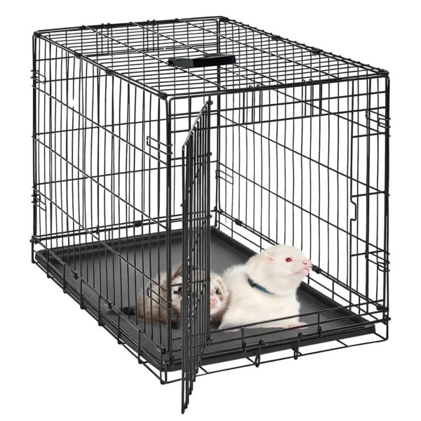 24/48 Inch Rabbit Cage Portable Folding Small Crate Rabbit Carriers with Slide Out Tray & 2 Door for Bunny Ferret Chinchilla Rat