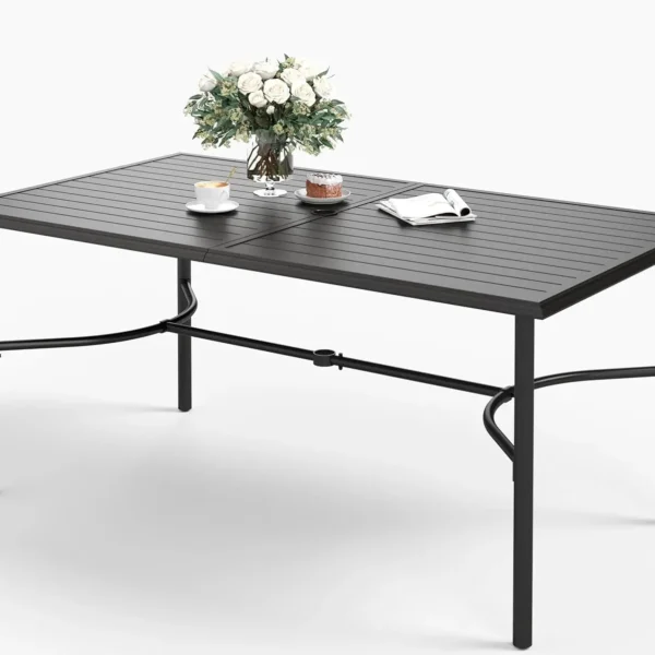 67" Patio Dining Table for 6,Large Rectangle Patio Table with Umbrella Hole,E-Coating and Powder Coating Steel, Customized