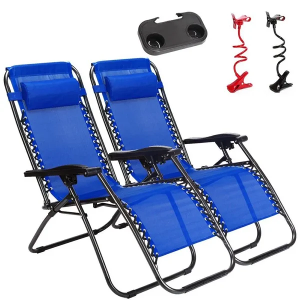 2pcs Zero Gravity Lounge Beach Chairs with Utility Tray Folding Outdoor Recliner Black, Customized