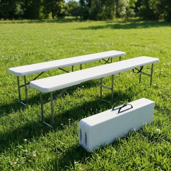 6Ft Plastic Folding Bench, 2 Pack HDPE Portable Folding Outdoor Benches w/Carrying Handle for Picnic Camping Sports Activities