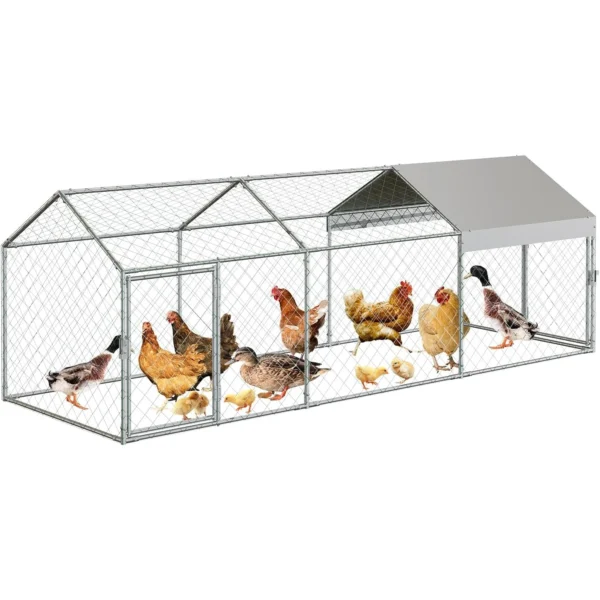 Poultry Cages for Small Animals, 300x100x100 cm Large Metal Cage w/ 2 Doors and Waterproof Cover for Chicken Coops Rabbits Ducks