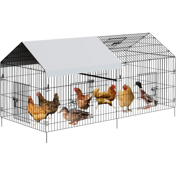 Large Metal Chicken Coop Run Heavy Duty Walk in Poultry Cage with Waterproof Cover Backyard Farm Enclosure for Ducks Rabbits