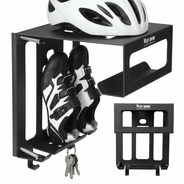 Bicycle Wall Mount Rack with Shelf and Hooks MTB Road Bike Storage Holder Can Hold Up To 55 Lbs for Garage Or Indoor Use