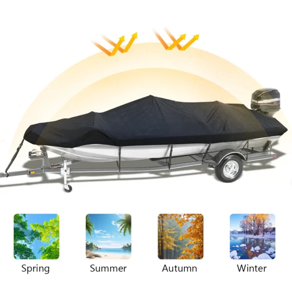 14-16FT Boat Cover 210D Oxford Cloth Heavy-Duty Boat Cover Waterproof Sailing Boats Cover for Yachts Motors Rowing Boats