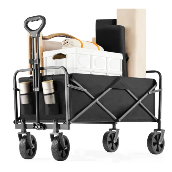 Wagons Carts Foldable, GarveeLife Utility Collapsible Grocery Wagon with All-Terrain Wheels, Drink Holders & Adjustable Handle